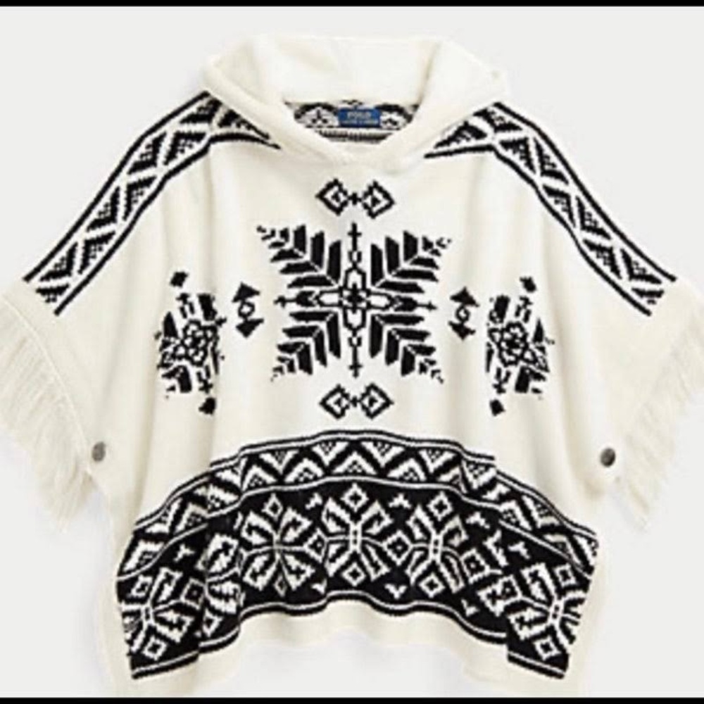 Polo Ralph Lauren girl’s hooded bohomien print sweater poncho alpaca wool blend - Picture 2 of 12